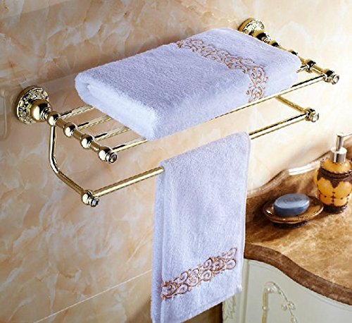Porte-serviette mural en or plaqué Gowe étagère de bain sculptée fleur luxe cristal