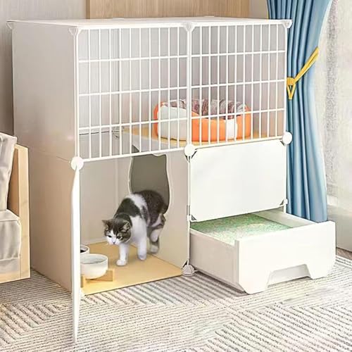猫のケージ、猫の犬小屋、屋外猫の囲い、猫のプレイペン、ドアと閉じた猫のリターボックス子猫のための極性のある猫のスプラッシュサンド、バニー、チンチラ(色:ホワイト-B、サイズ:75 * 49 * FANDIAO