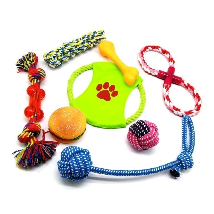 Dog Toy Puppy Toys 8 Pack, Puppy Chew Toys for Fun and Teeth Cleaning, Dog Squeak Toys, Ball, Tug of War Toys, Puppy Teething Toys, Dog rope toys pack for Medium to Small Dogs