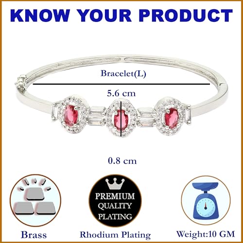 Image of ZENEME Rhodium-Plated Oval Shape American Diamond Studded Handmade Kada Bracelet For Girls and Women
