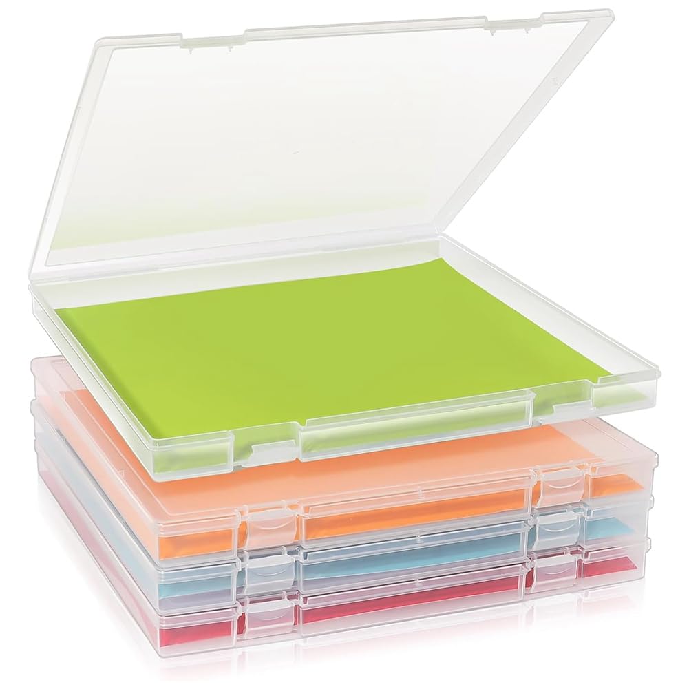 Pudełko Organizera do Segregatorów Papierowych, Album do Scrapbookingu 12x12 do Przechowywania Papieru, Zestaw 4 Plastikowych Pudełek do Przechowywania Dokumentów, Zestaw do Zdjęć