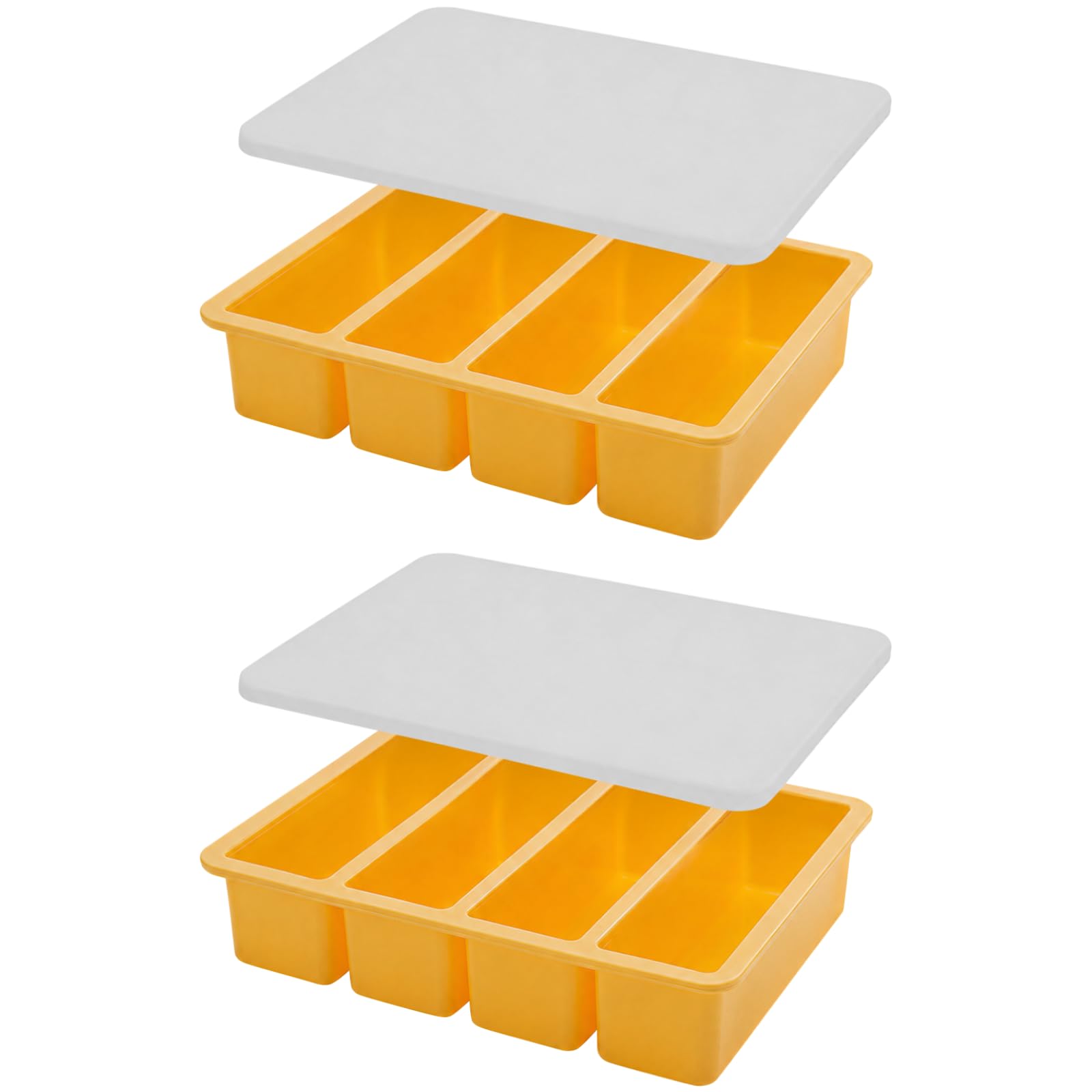 Lot de 2 moules à glaçons longs en silicone à 4 cavités avec couvercle, pour un démoulage facile, parfait pour whisky, usage domestique et professionnel, réutilisable, orange