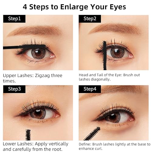 Wasserdichte Mascara/Wimperntusche mit Feiner Bürste für Kurze und Dünne Wimpern, Volumen, Lang anhaltend, Verlängernd und Verdickend, Verwischfest, Schwarz