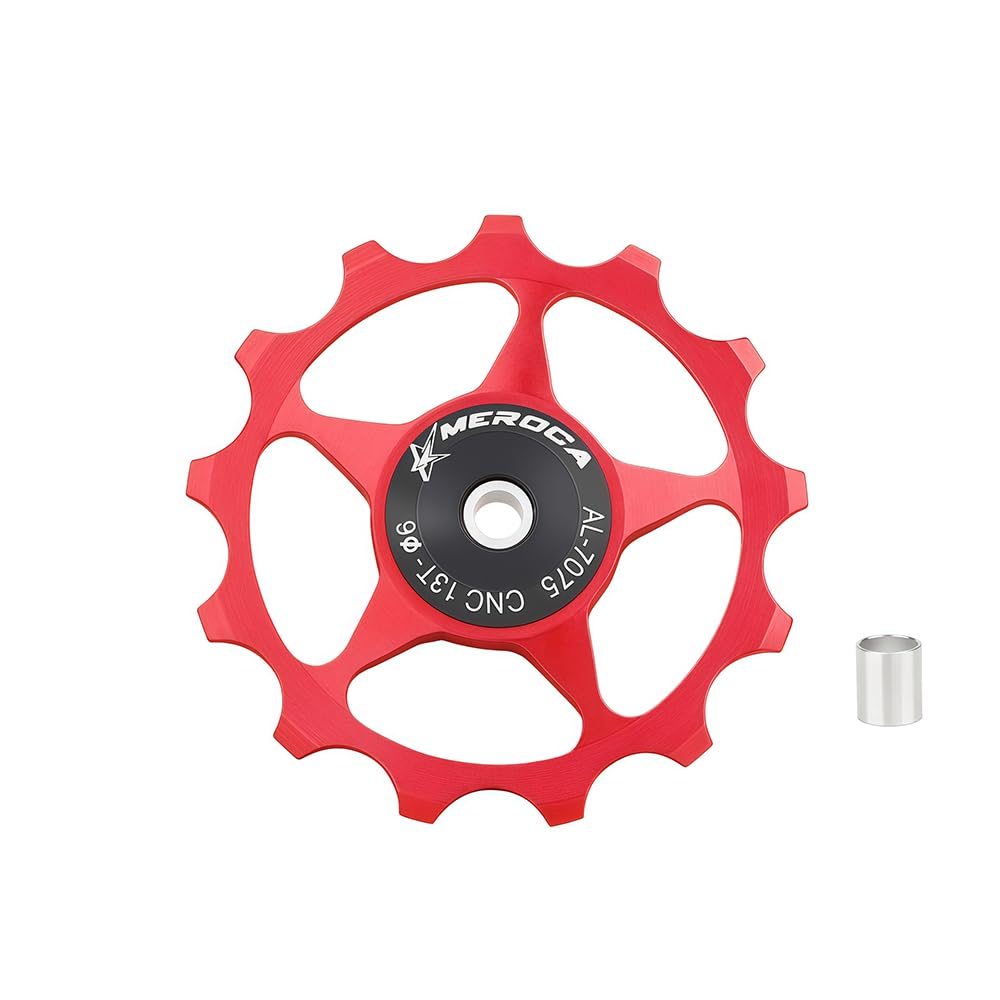 Bike Rear Derailleur Pulley, Aluminum Alloy 11T/13T Guide Roller Bicycle Derailleur, Wheel Derailleur Pulley for 8/9/10/11 Speed Rear Derailleurs (Red, 13T)