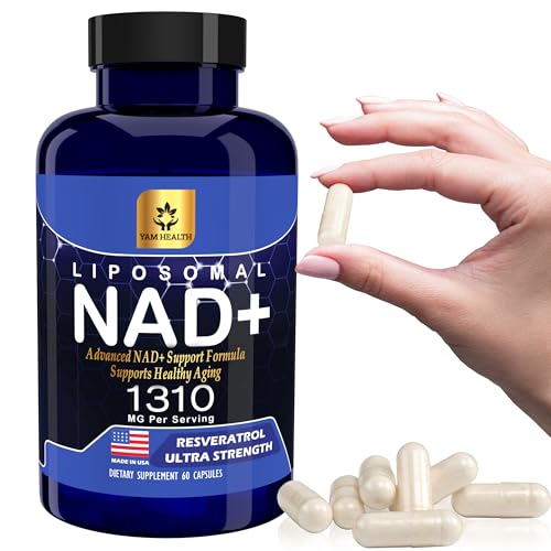 YAM Health Liposomal NAD+ 1310mg with Resveratrol & Niacin (Vitamin B3) for Energy & Cellular Support, Antioxidant Supplement, Vegan, Non-GMO, 60 Capsules