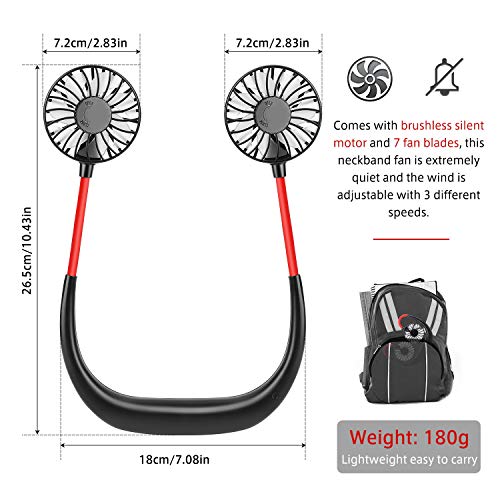 Portable Hanging Neck Sports Fan - Hands Free USB Rechargeable Personal Wearable Neckband Fan Battery Operated with 3 Level Air Flow Headphone Design Cooling Head Fan Mini Necklace Fan for Office