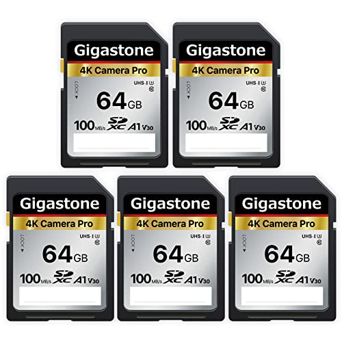 hd memory card for digital camera - Gigastone 64GB 5-Pack SD Card V30 SDXC Memory Card High Speed 4K Ultra HD UHD Video Compatible with Canon Nikon Sony Pentax Kodak Olympus Panasonic Digital Camera, with 5 Mini Cases