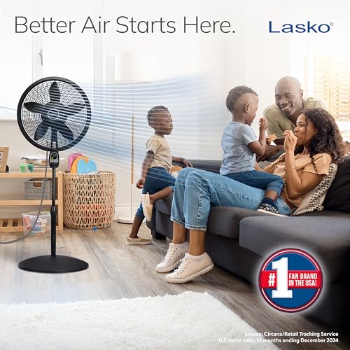 Lasko Oscillating Cyclone Pedestal Fan, Adjustable Height, Timer, Remote Control, 3 Speeds, for Bedroom, Living Room, Home Office, 18", Black, 1843 by Lasko - Image 2