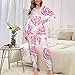 TVUGHGI Pink Rose Floral Onesie Pajama for Women/Men Long Sleeves Fashion One-Piece Halloween Hooded Zip-up Sleepwears 3XL