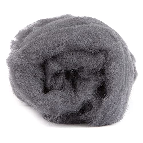 Image of Desert Breeze Distributing Maori Wool Carded Batting, 100% Natural New Zealand Wool Made by DHG in Italy for Needle Felting, 3.5 OZ, 27 Micron, Color Charcoal Gray
