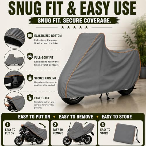 Image of Pivalo 100% Waterproof (Tested) Bike Body Cover for All Scooty & Scooters | Multi-Layer Dustproof & UV Protected | All Weather Protection Two Wheeler Motorcycle Cover (L, Grey)