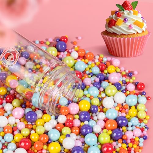 Image of Edible Rainbow Pearl Sprinkles,Spring Colorful Pearl Candy Sprinkles Mixed,Baking Decorating,Pastel Edible Cake Decorations,Perfect for Baking,Ice Cream,Cookies,Cupcake Toppers,Birthday Wedding Party Desserts Easter Supplies,130g /4.58oz