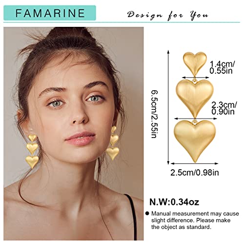 Famarine Gold Heart Earrings For Women Heart Dangle Earrings Brushed Drop Earrings Jewelry Gift #TOP2