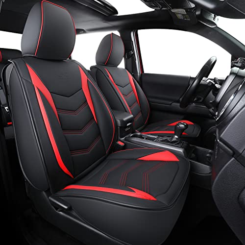 Image of LUCKYMAN CLUB Front-only Seat Covers for 2024-2025 Tacoma with Faux Leather (Front only, Red)