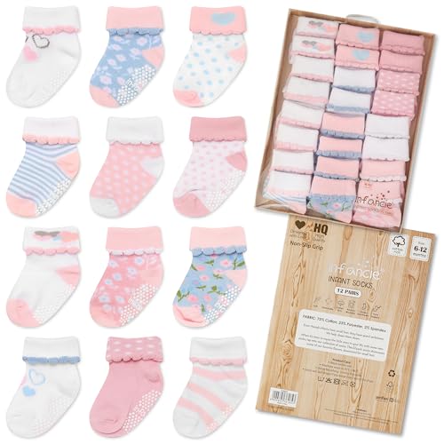 Image of infancie Baby Socks Girls Socks 12 Pairs - (6-12 Months) – Soft And Comfortable Sock For Baby Girl, Adorable Sock Girls, Gift For Infant