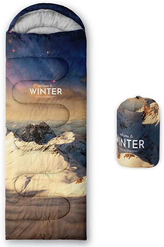 Vista 15 de Saco de dormir para adultos y niños, furgoneta de campamento de montaña verde, ligero, cálido, portátil, para interiores y exteriores, impermeable