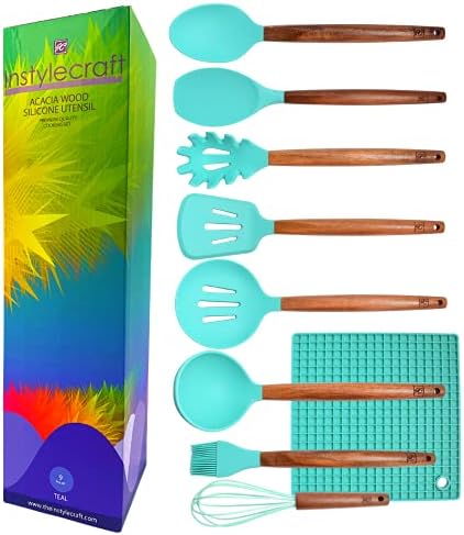 Instylecraft Silicone Kitchen Utensils Set (Teal 9 Pcs)