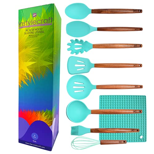 Instylecraft Silicone Kitchen Utensils Set (Teal 9 Pcs)