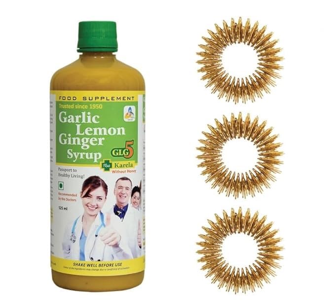 SKSB GLG5+ Karela Syrup made up of Garlic, Lemon, Ginger, Karela (Bitter Gourd), Turmeric & American Apple Cider Vinegar 525ml each with three Nos. Sujok Ring for Fingers Acupressure-image-27