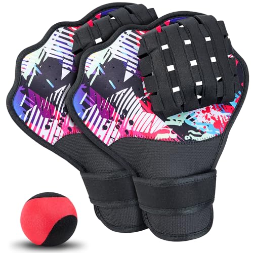 Strdfeve Water Ball and Gloves Set,1PC Water Bouncing Ball&2PCS Catch Mitts,Pool Baseball Catching Mitts for Beach Games,Play Catch Skip Ball&Gloves