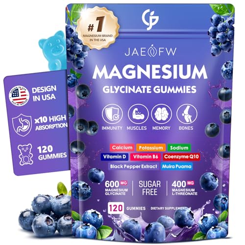 Image of Magnesium Glycinate Gummies 1000mg - High Absorption Magnesium Complex with CoQ10, Vitamin D3 & B6 - Sugar Free Magnesium Gummies for zzZ, Focus & Relaxation, for Women, Men & Kids Blueberry