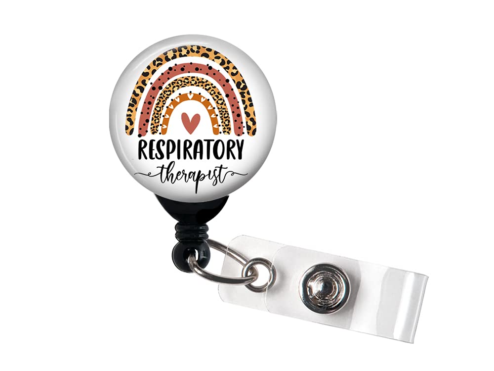 Respiratory Therapist Rainbow Leopard - Retractable Badge Reel with Swivel Clip and Extra-Long 34 inch Cord - Badge Holder/Pulmonologist/Pulmonology/RT/Respiratory Therapist