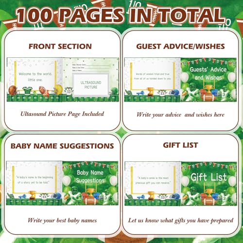 Image of Fuyoooo 27 Pcs Football Baby Shower Guest Book Set Baby Shower Sign in Guest Touch Down It's a Boy Book Place Table Cards with Gold Pen Adhesive Photo Corner for Birthday Party