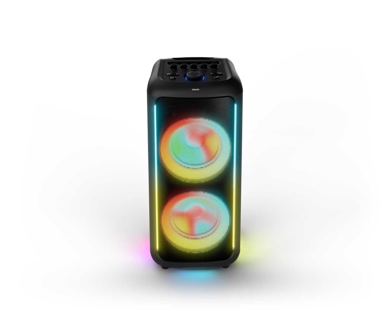 Philips TAX5000E Altoparlante feste Bluetooth 200W Max, Bass+, Spettacolo di luci, Batteria 14h, TWS & Auracast, Ingressi mic/chitarra, IPX4 impermeabile, USB, AUX, Controllo app, Rotelle e maniglia