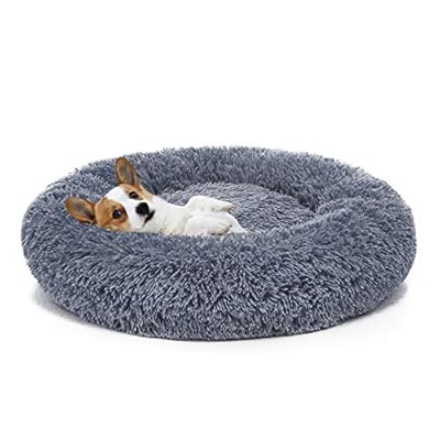 MIXJOY Orthopedic Dog Bed Comfortable Donut Cuddler Round Dog Bed Ultra Soft Washable Dog and Cat Cushion Bed (23'' x 23'') (Grey-Blue)