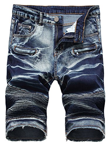 Lavnis Men's Casual Denim Shorts Classic Fit Ripped Jeans Biker Shorts Blue 2 40