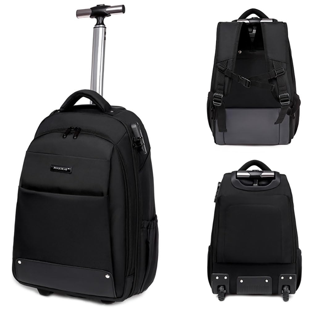 MUMOO BEAR Rolling Laptop Bag, 18 Inch Backpack with Telescopic handle and 2 Wheels for Travel Business and School, Large Capacity Trolley Luggage Bag Travel Suitcase for Men Women, 8800A (Black)