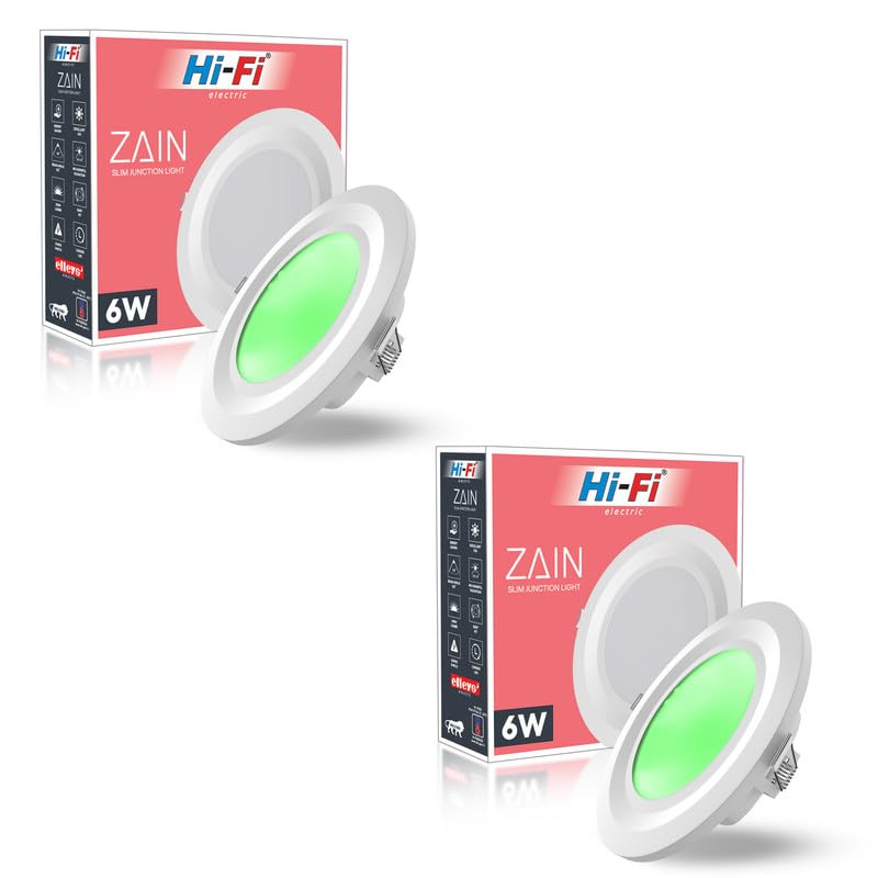 Image of elleys' Zain 6 Watt Junction Box Led Ceiling Light| Cut Out- 75 mm|BIS Certified| Green Color Ceiling Light for Hall,Room,Office | Led Downlighter Colour (Green) Pack of 2