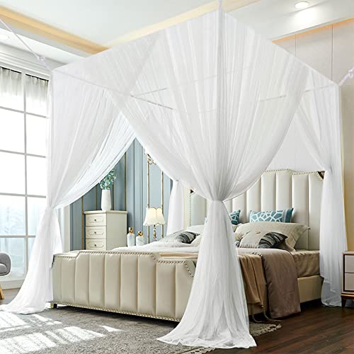 UQTUKO Moustiquaire de Lit à Quatre Portes, Double Carré Grand en Polyester, Baldaquin Intérieur et Extérieur - Blanc