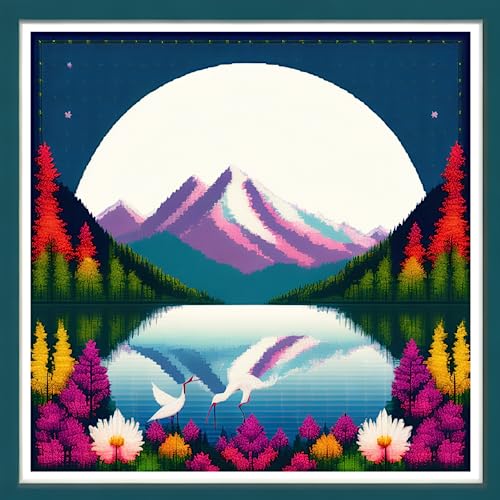 Image of Joyhoor Cross Stitch Kits for Beginners Stamped Cross-Stitch Supplies Needlework preprint Embroidery Kits for Adults DIY Needlepoint Kits Embroidery Patterns 11CT-Swan Lake 17.7x17.7 inch