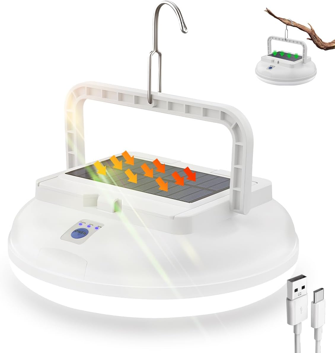 Lampe LED Portable Pour Tente De Camping – 2 Niveaux D’éclairage – Recharge USB – Lumière Blanche