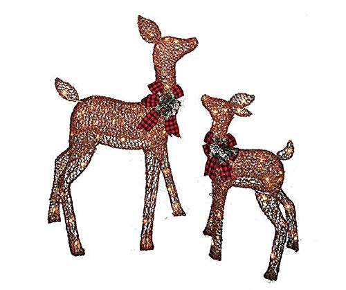 Home Improvements Holiday - 2 Piece Light-Up Holiday Rustic Brown Deer Set - Doe And Fawn Reindeer - 38 Inches Tall - 105 Lights