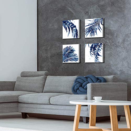 Artistic Path Leaf Artwork Paintings Wall Art: Palm Leaves Picture Print On Canvas For Office Bedroom (12" W X 12" H X 4 Pcs, Multi-Sized) #TOP2