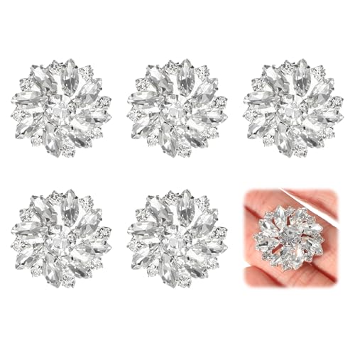 Piriuuo 6 botones de brillantes con ojales, botones plateados de cristal de 26 mm, botones de cristal en forma de flor, botones de estrás, ropa, manualidades, joyas, decoración, botones grandes, para