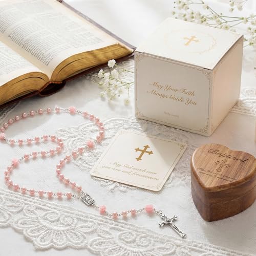 Image of NORBU Baptism Gifts for Girl, My First Rosary with Ceramic Keepsake Box, Rosary for Kids, First Communion & Baby Dedication Gifts for Newborn Baby Boys Catholic Christening Gift