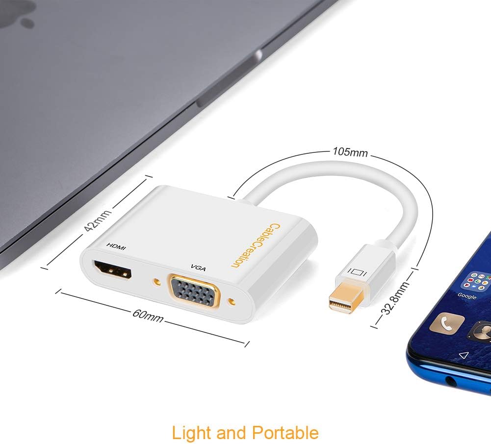Exclusive Discount 70% Price Mini DisplayPort to HDMI VGA Adapter, CableCreation 2 in 1 Mini DP (Thunderbolt 2) Converter Compatible with MacBook, MacBook Pro, Mac Mini, Surface Pro 3/4/5/6, White