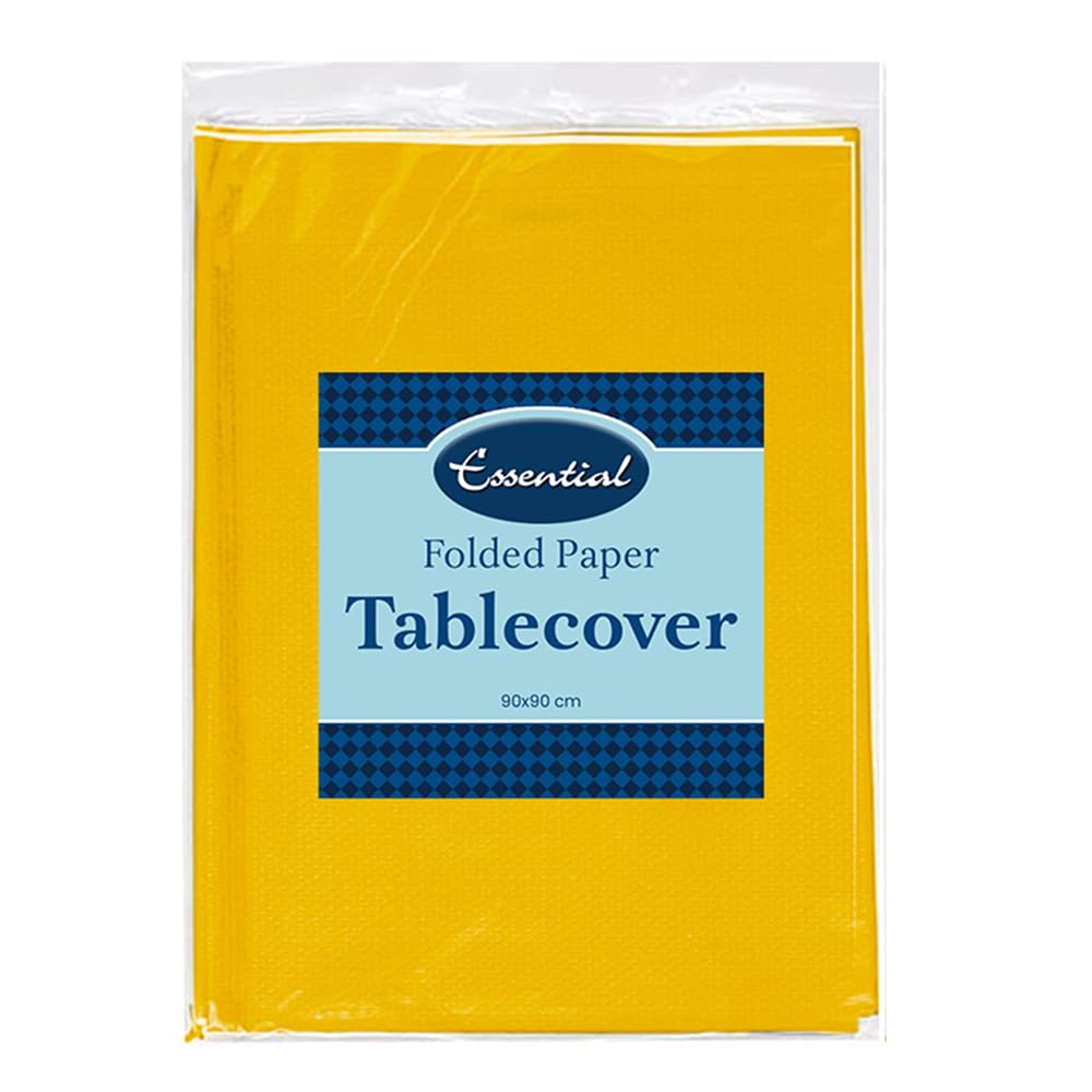 Venuscello 2 x Dark Yellow Paper Table Cover Cloths, 90cm x 90cm Square, Disposable, Folded, for Birthday Party