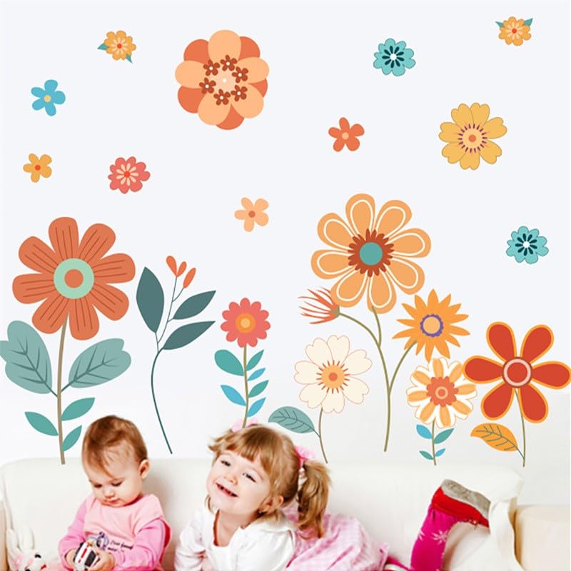 Vomika Colorful Flower Wall Stickers, Removable Flowers Wall Decals