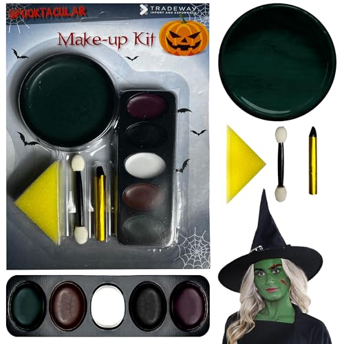 Halloween SFX Zombie Face Paint Kit, Non-Toxic Water Based Washable Safe Body & Face Painting Makeup Set For Halloween Parties, Cosplay, Horror, Themed Events, UK, (Witch Make Up Kit)