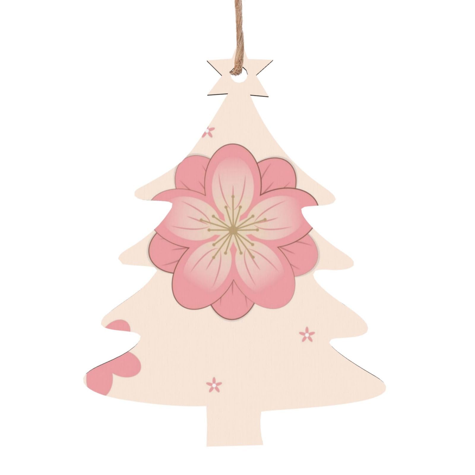 Little Pink Cherry Blossoms Printed Christmas Wooden Pendants, Simple and Environmentally Friendly, Holiday decorationsã€‚