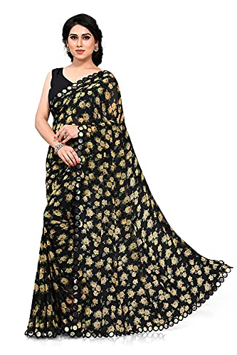 Sari imprimé floral noir tenue idéale pour vos soirées de gala