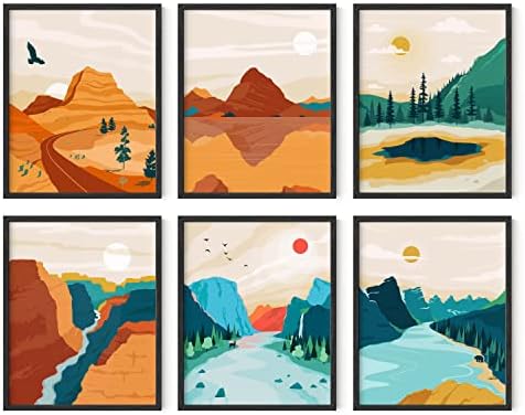 Haus and Hues National Parks Posters – Set of 6 Landscape Pictures Wall Art, Nature Prints Mountain Painting Wall Art, Abstract Nature Wall Art, Scandinavian Wall Art, Mountains Painting Wall Art (8x10, Unframed)