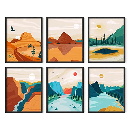 Haus And Hues National Parks Posters – Set Of 6 Landscape Pictures Wall Art, Nature Prints Mountain Painting Wall Art, Abstract Nature Wall Art, Scandinavian Wall Art, Mountains Painting Wall Art (8X10, Unframed) #TOP5