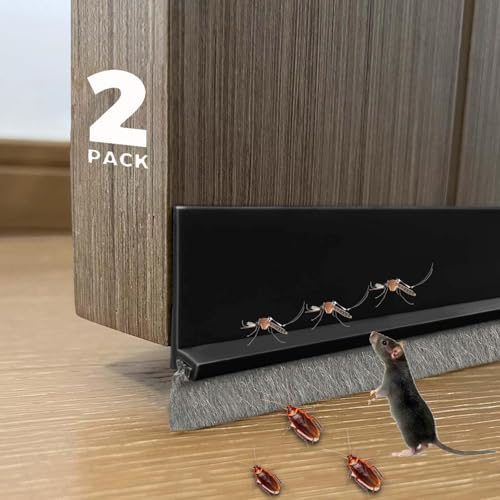 DINGLIAN 2 PCS Brush Door Sweep Draft Stoppers for Bottom Draft Stopper with Brush for Exterior Door Bottom Seal Strip for Protection Against Bug Dust 2 W x 39 L Black