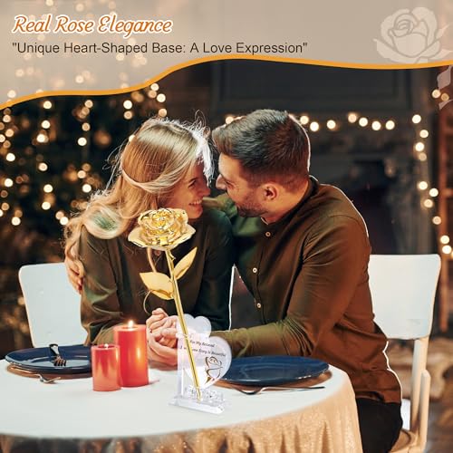Image of Sinvitron Gold Dipped Rose Real 24K Gold Rose, Hand Dipped One of a Kind Golden Roses, Romantic Gifts for Women on Valentines Day, Anniversary Mother's Day (Gold)