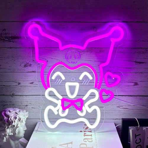 Image of Japanese Anime Neon Sign - Cute LED Light - Kuromi Heart - Purple - Wall Light - Bedroom & Game Room Decor - Gifts for Boys & Girls